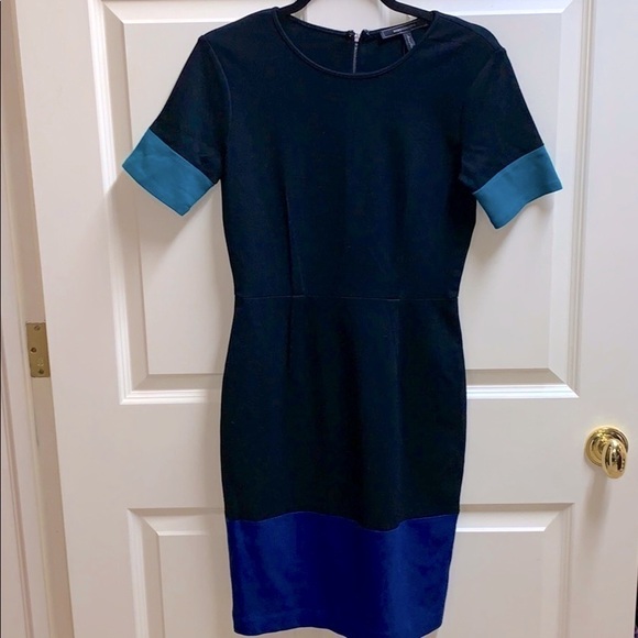 BCBG Black Color Blocked Knit Shift Midi Dress - Picture 1 of 5